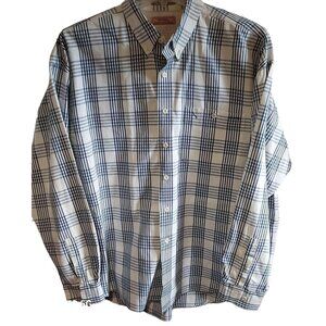Guess Mens XL Blue & White Plaid Button-Down Shirt 100% Cotton Classic Preppy